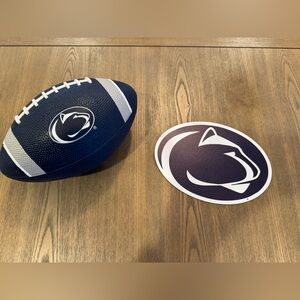 PSU Blue Soft 8 inches Football with PSU Magnet 8 inches. Nittany Lion. We Are!